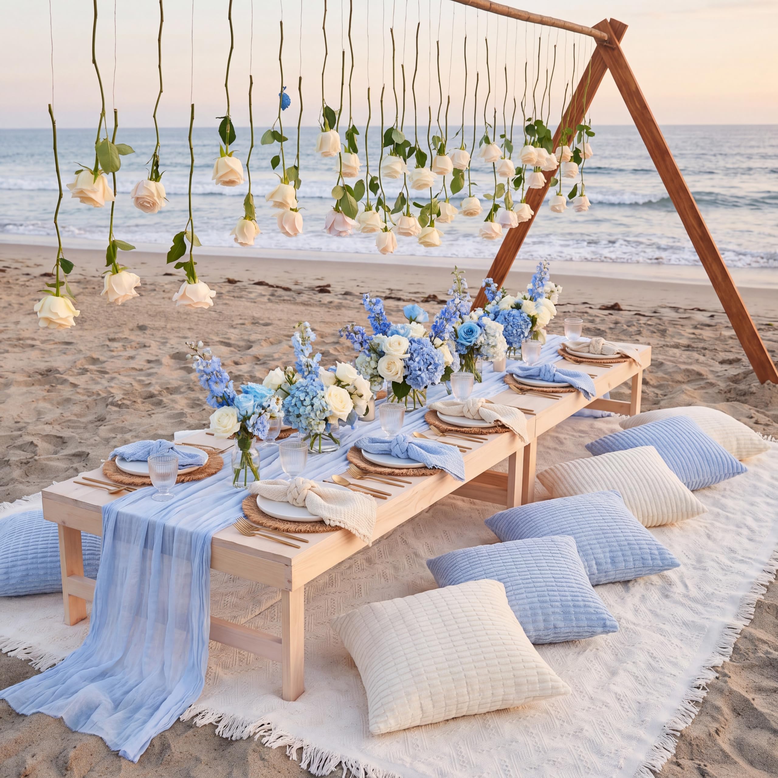 Beeveer picnic in use on sand with people, kit organizes outdoor dining