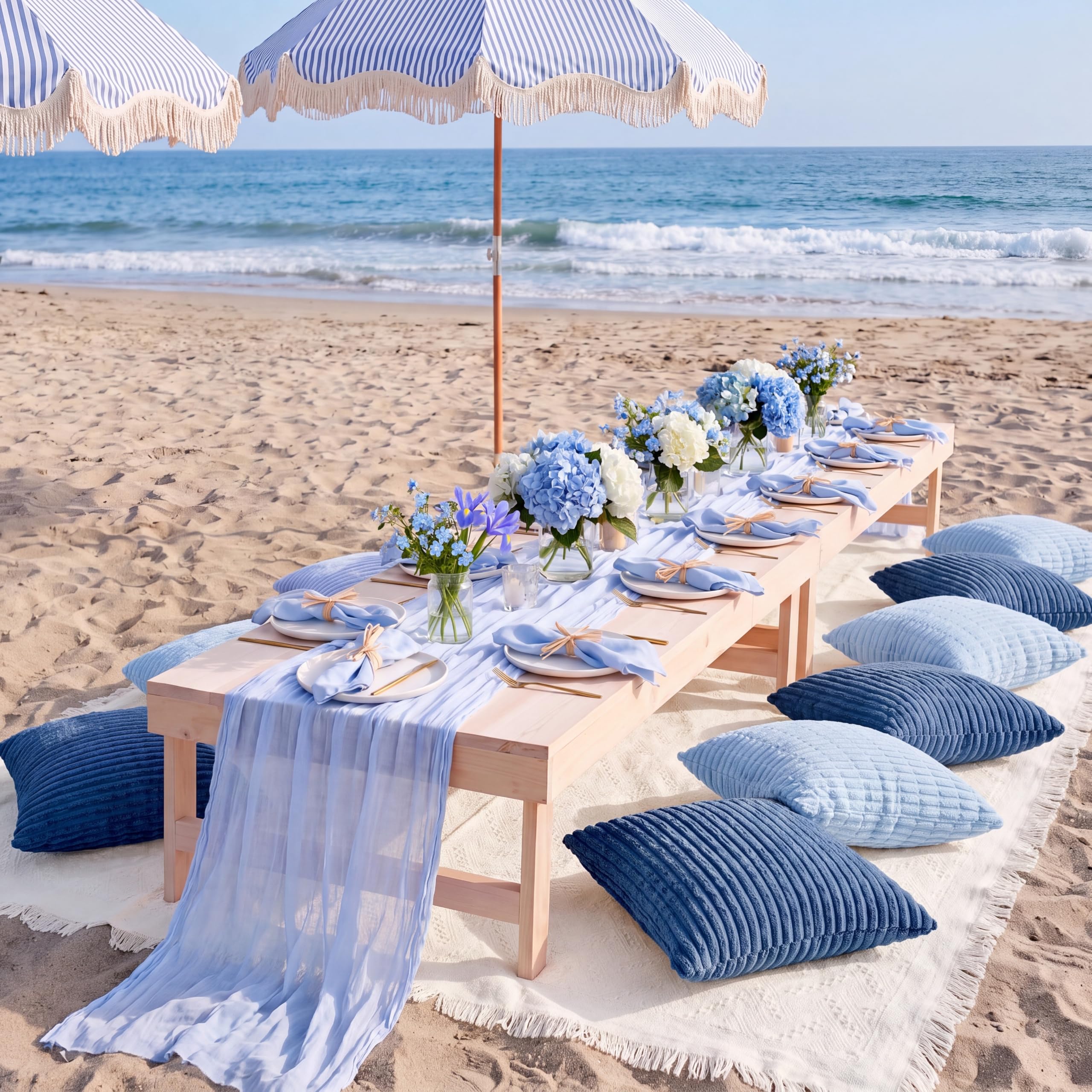 Beeveer styled wedding table with runner creating cohesive boho decor