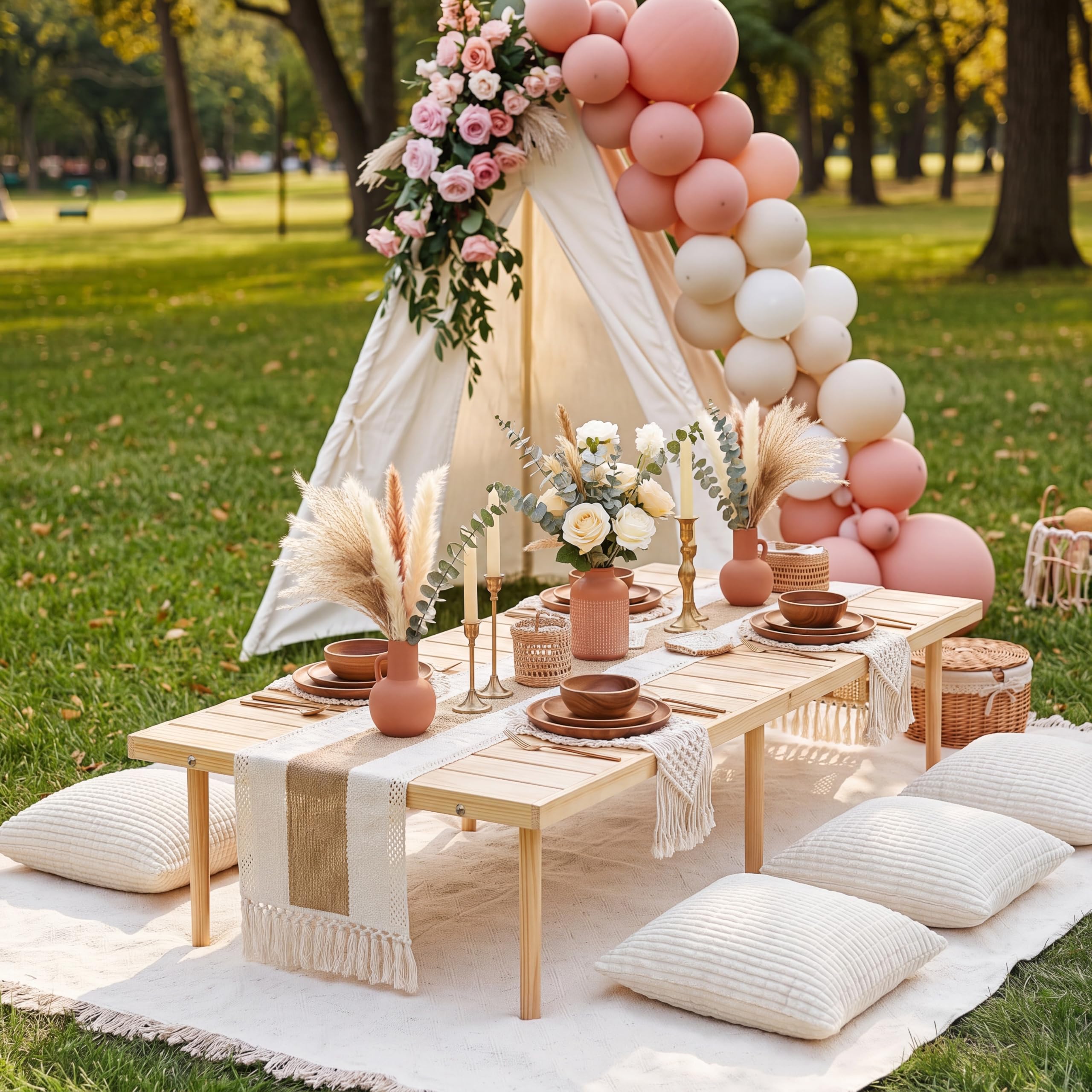 Beeveer table runner on low table showing event styling and surface protection benefit