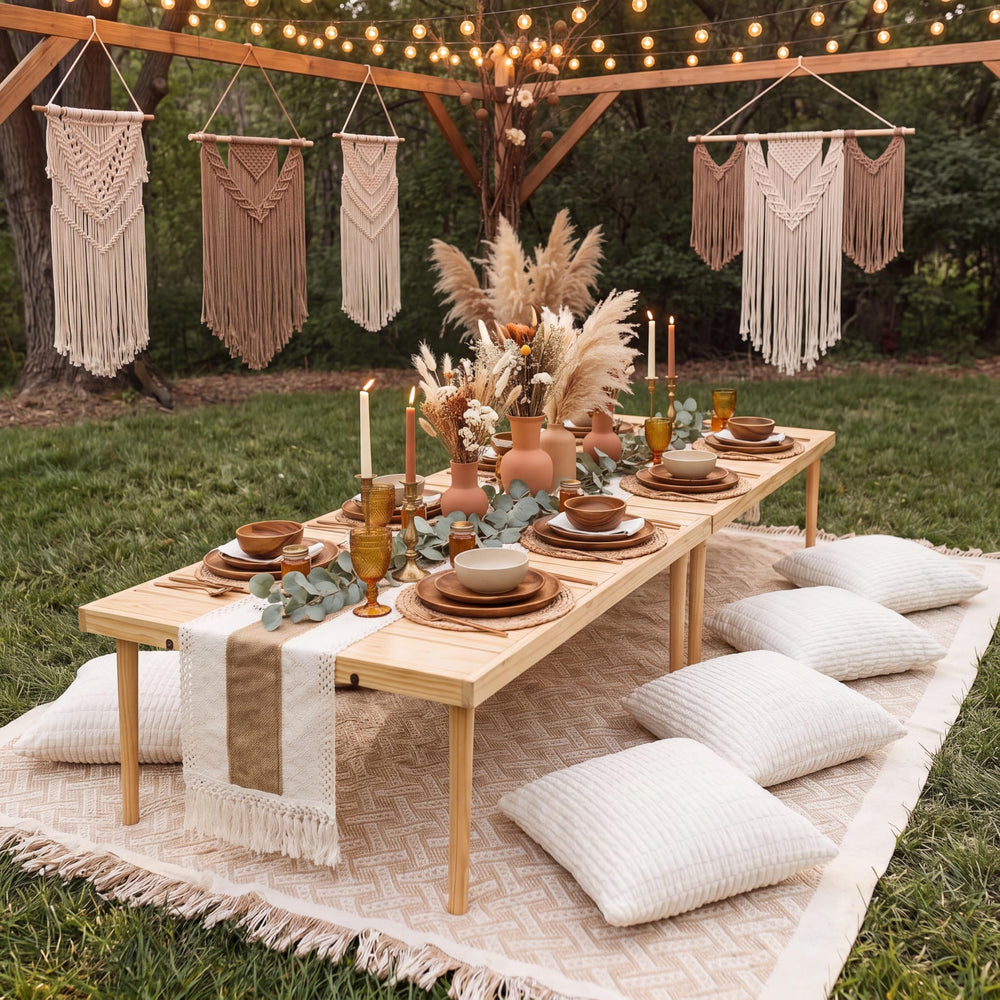 Beeveer wedding table decoration with runner and pillows showing event-ready look