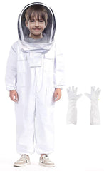 BEEXTM front view of child bee suit showing full-body coverage and zipper for safety