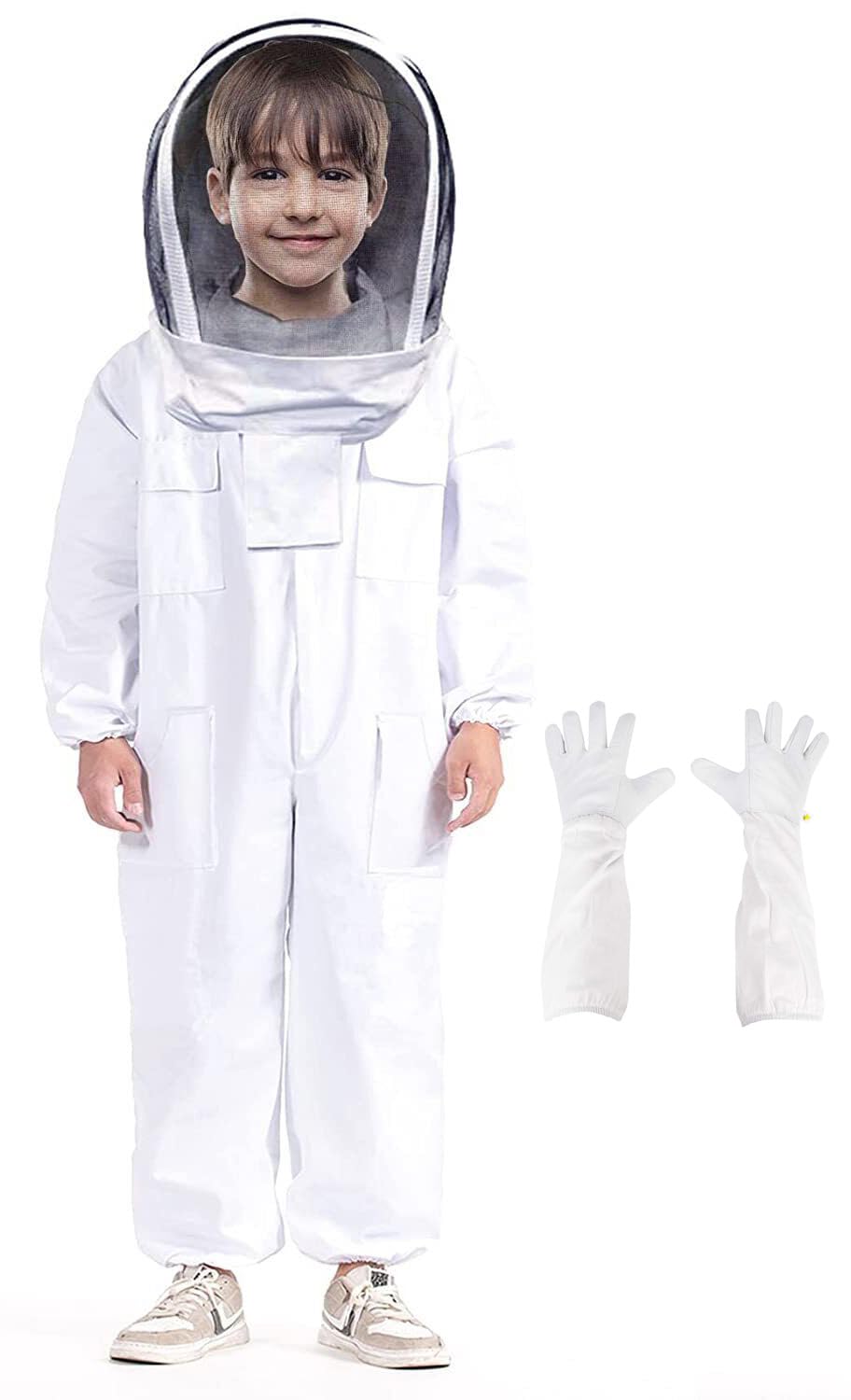 BEEXTM front view of full kids bee suit showing coverage and fit