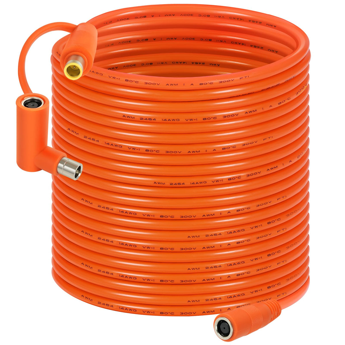 Behaunty front view of DC7909 50ft cable showing connectors and jacket, durable outdoor use