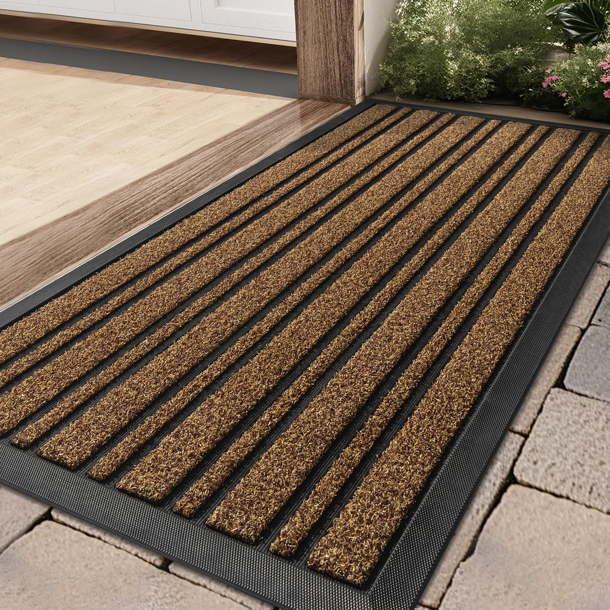 BEHERO front view of door mat showing durable welcome design and protective benefit