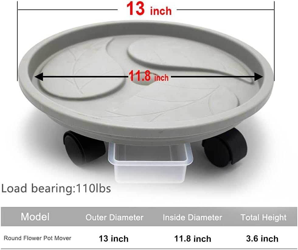 Beipoo caddy beside ruler showing 13-inch scale for correct pot size fit and selection help