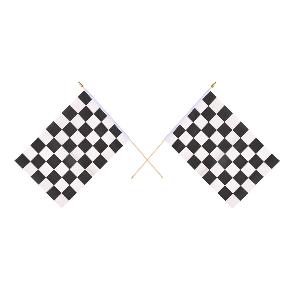 Beistle front view of checkered flag pack showing bold finish-line design and easy waving