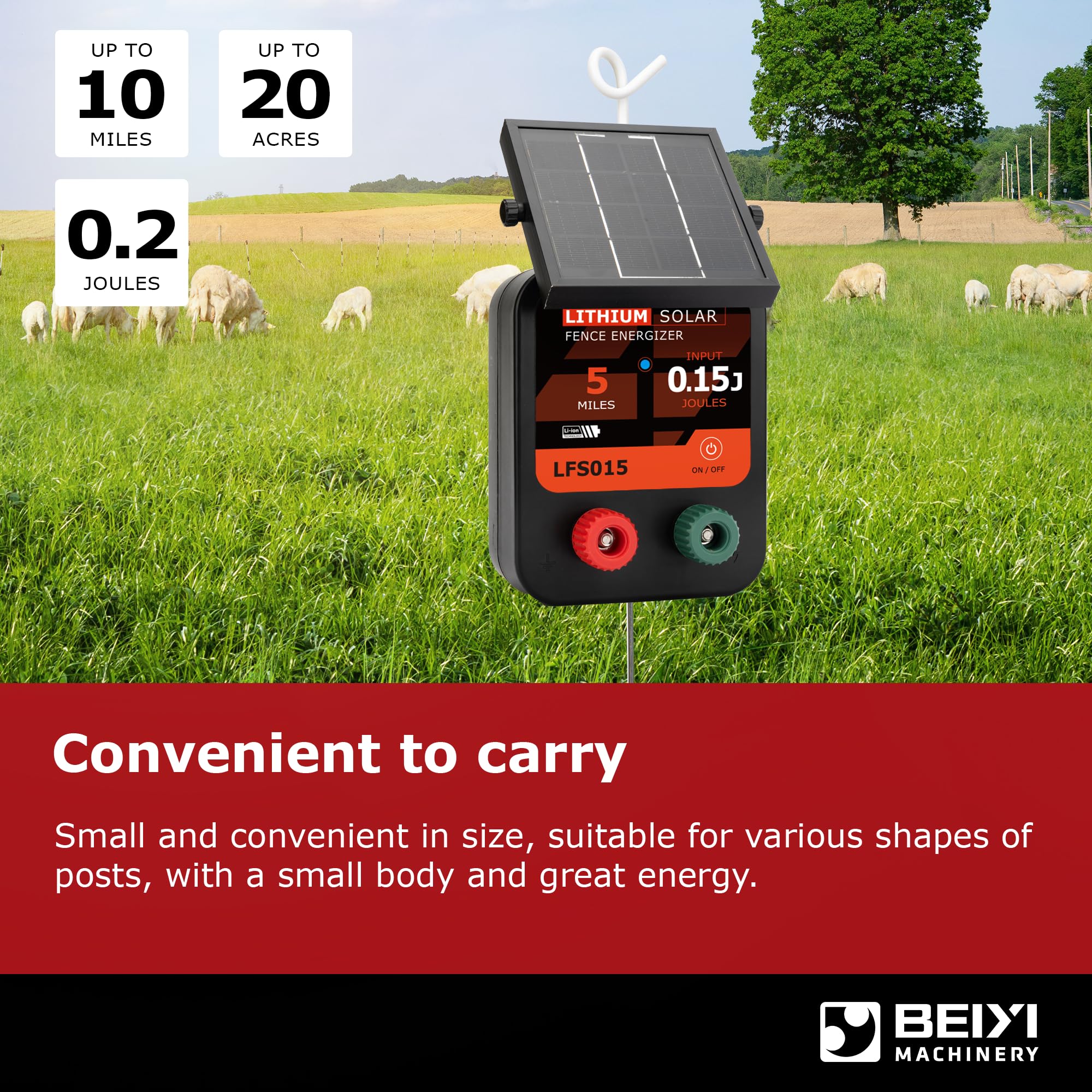 BEIYI unit mounted on a steel rod demonstrating quick secure installation