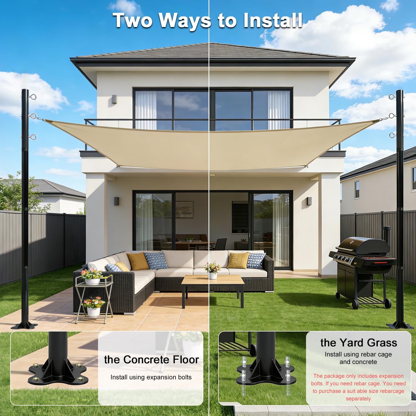 Beizelte poles in garden lifestyle setting providing shaded seating