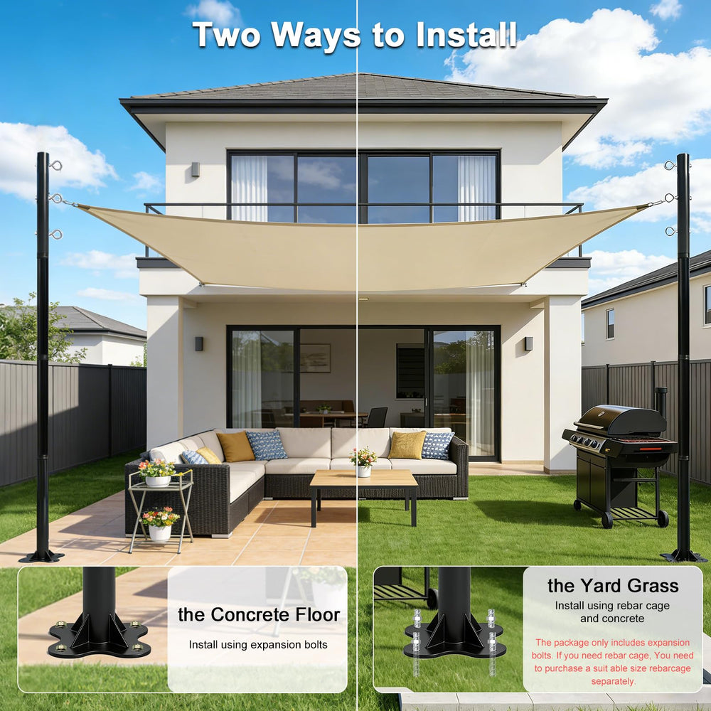 Beizelte poles in garden lifestyle setting providing shaded seating