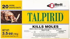 Bell Laboratories Talpirid front packaging showing worm bait and fast mole control