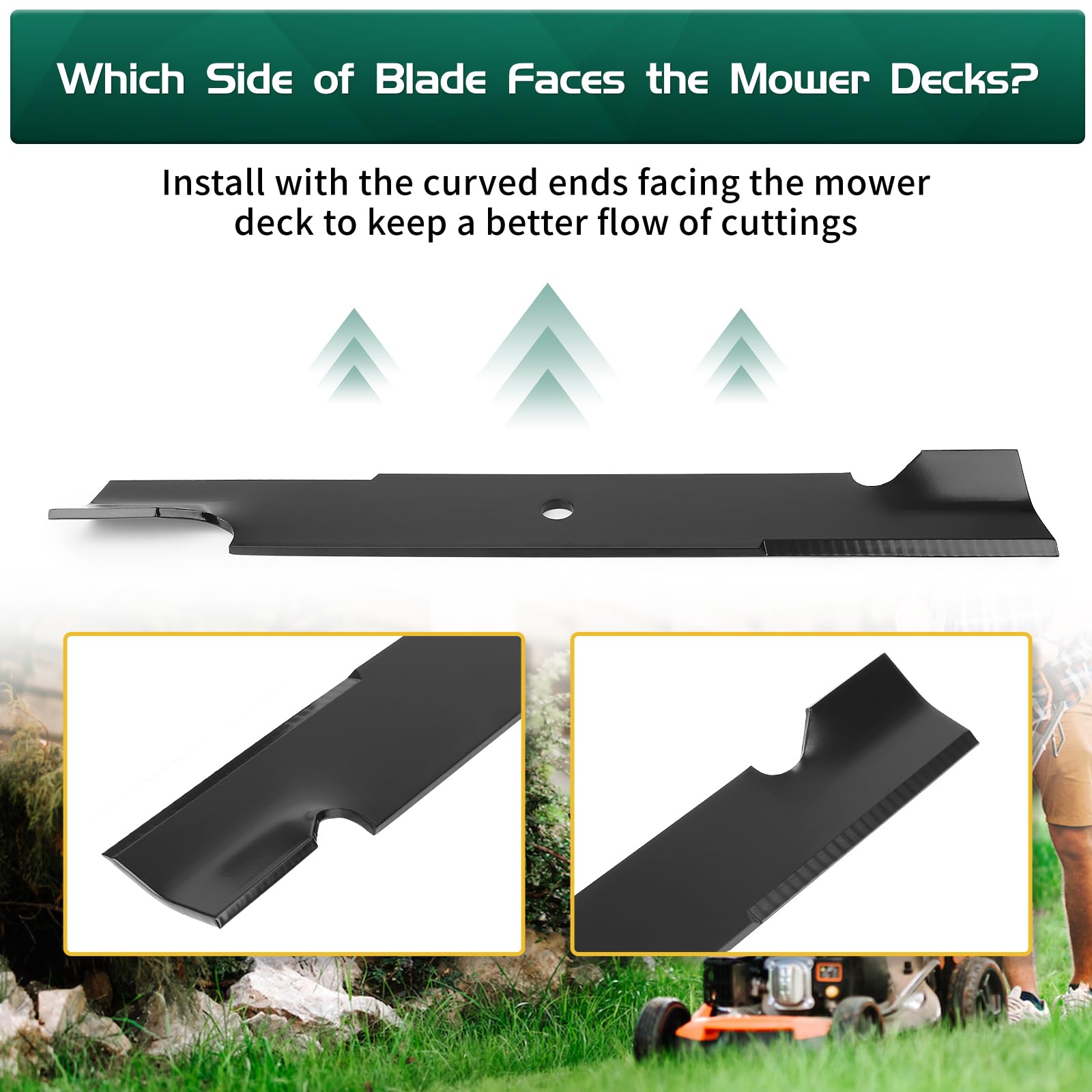 Belleone three-pack stacked blades ready to replace all deck blades quickly