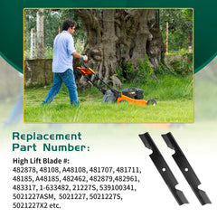 Belleone blades installed on a 52-inch mower deck demonstrating clean discharge benefit