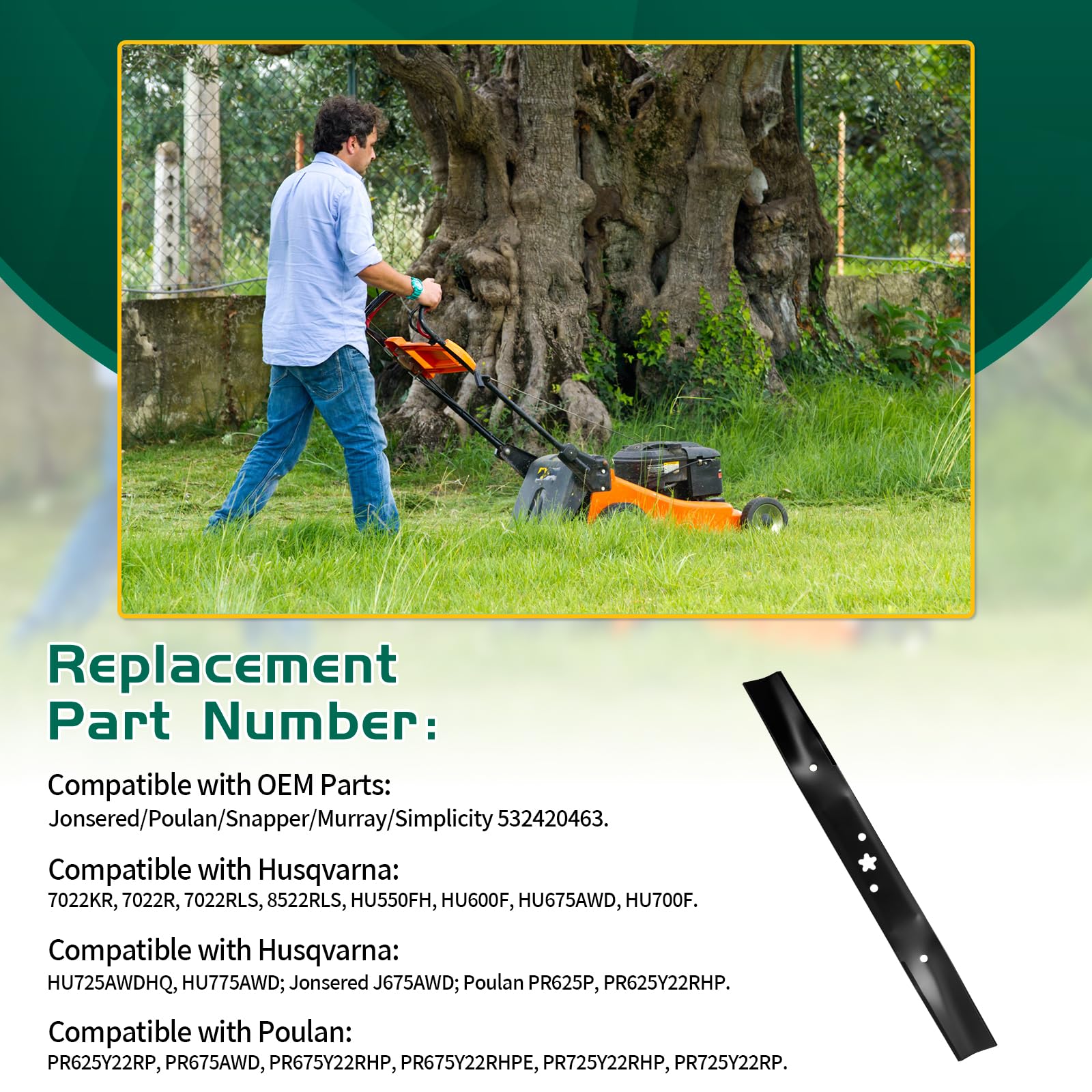 Belleone installed on mower deck demonstrating direct-fit replacement benefit