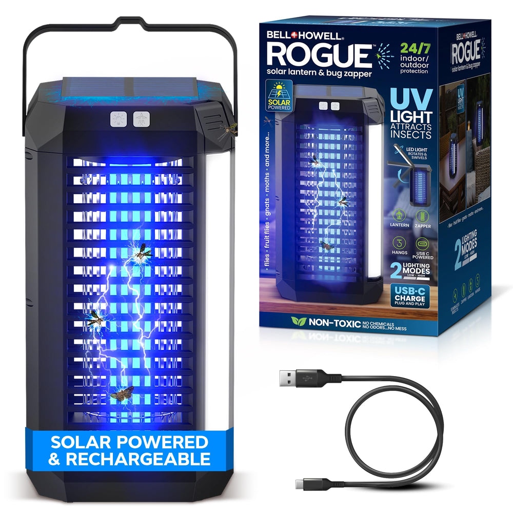 Bell+Howell Rogue front view showing lantern and zapper, keeps outdoor spaces comfortable