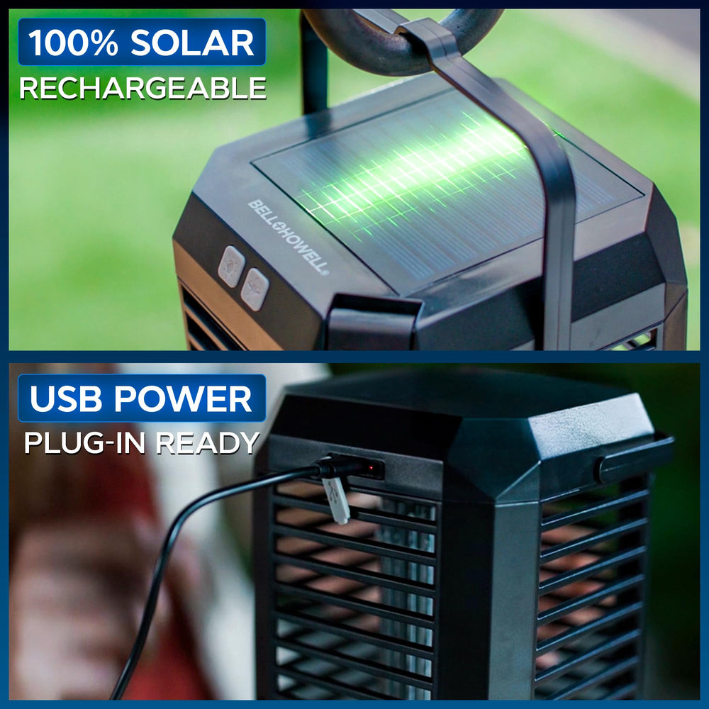 Bell+Howell Rogue solar panel top view charging, provides eco-friendly daytime recharge
