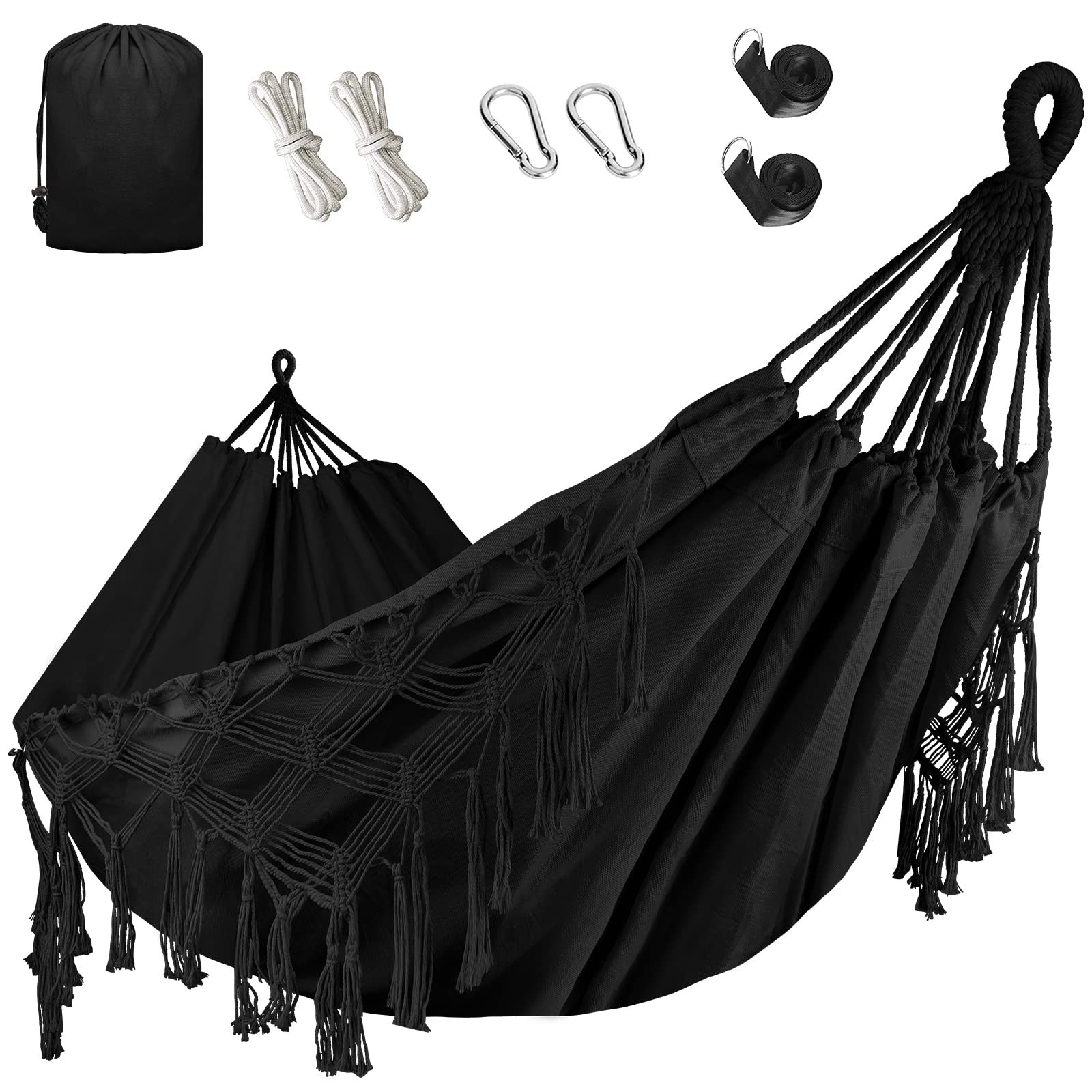 Bellzacasa full hammock front view showing roomy design and stylish tassels for relaxing