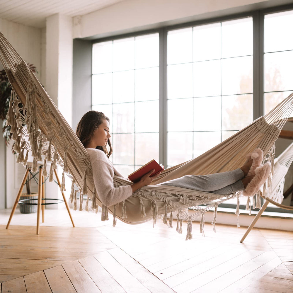 Bellzacasa hammock packed in carry bag compact for easy transport and storage