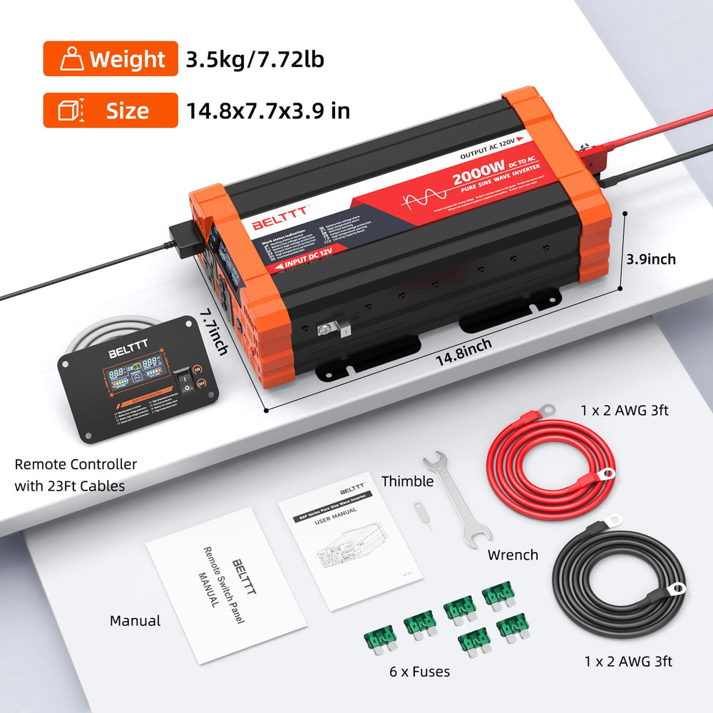 BELTTT inverter boxed with manual for straightforward setup and reference