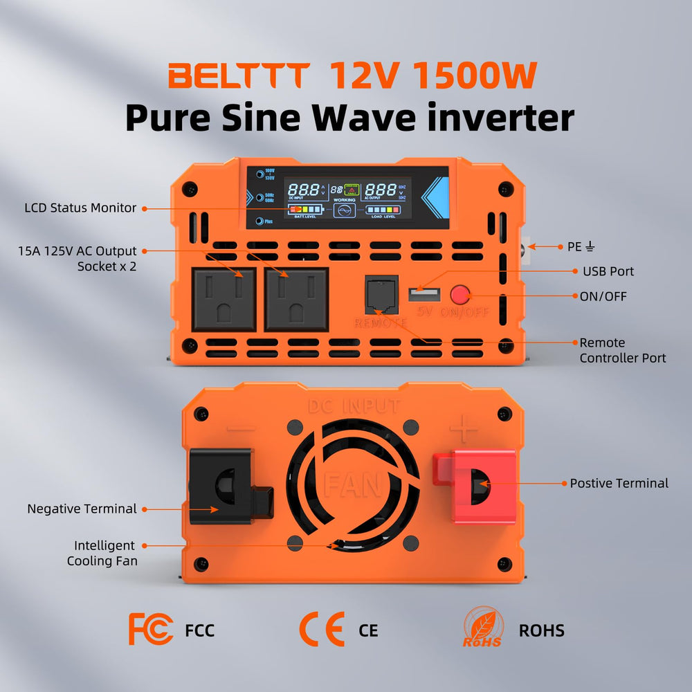 BELTTT inverter installed in an RV wiring compartment, for portable power use