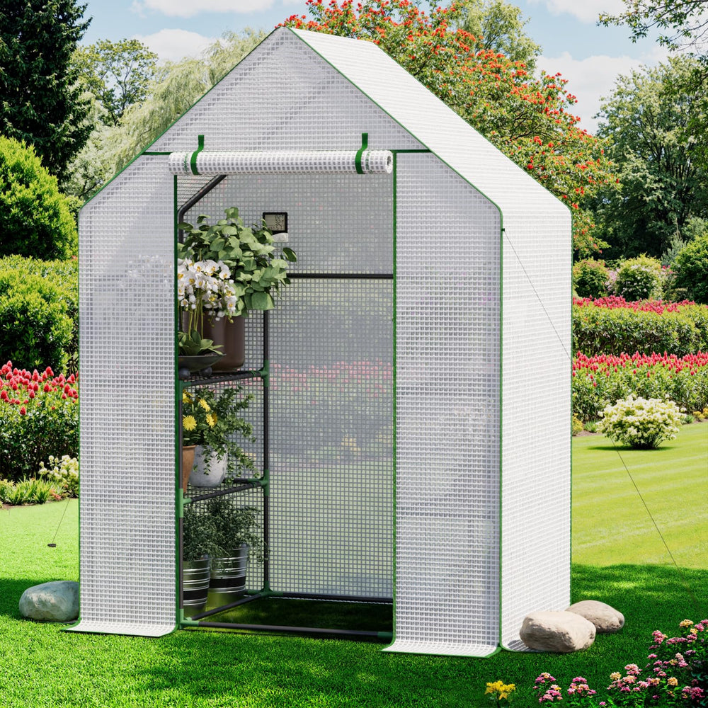 Benass front view closed showing compact greenhouse protecting plants
