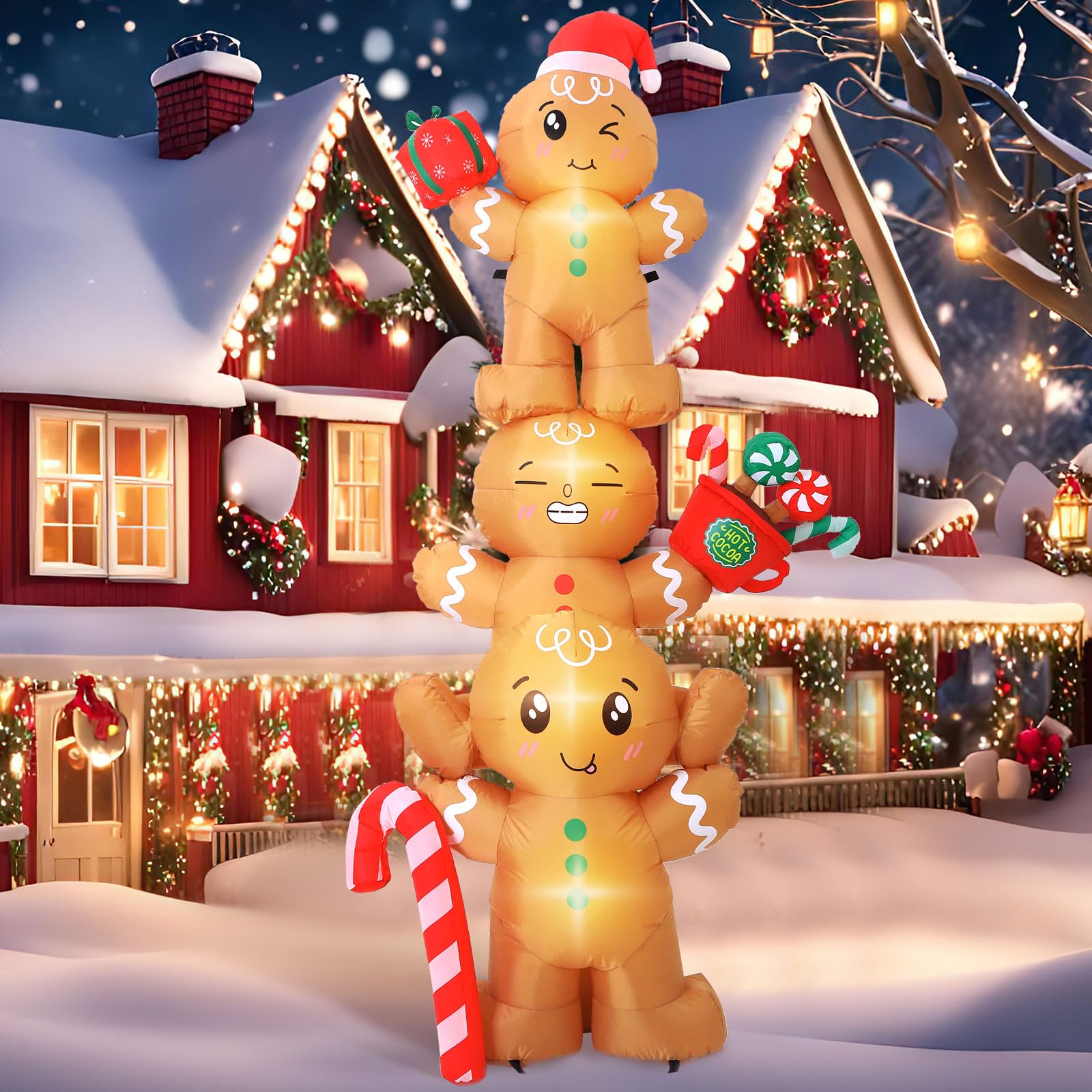 Bencailor front view gingerbread man inflatable showing bright festive look and curb appeal