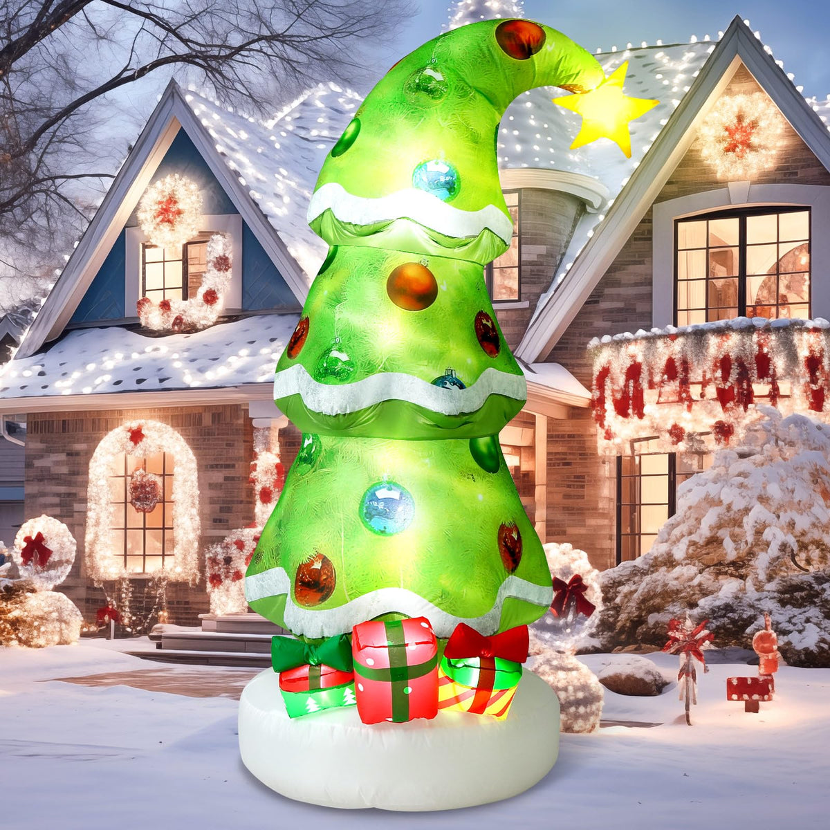 bencailor front view inflatable tree showing bright holiday presence