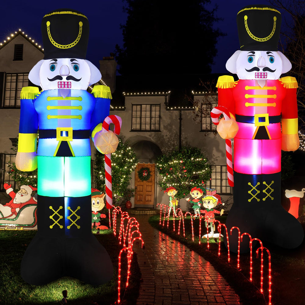 Bencailor front view of two 8ft nutcracker inflatables creating yard curb appeal
