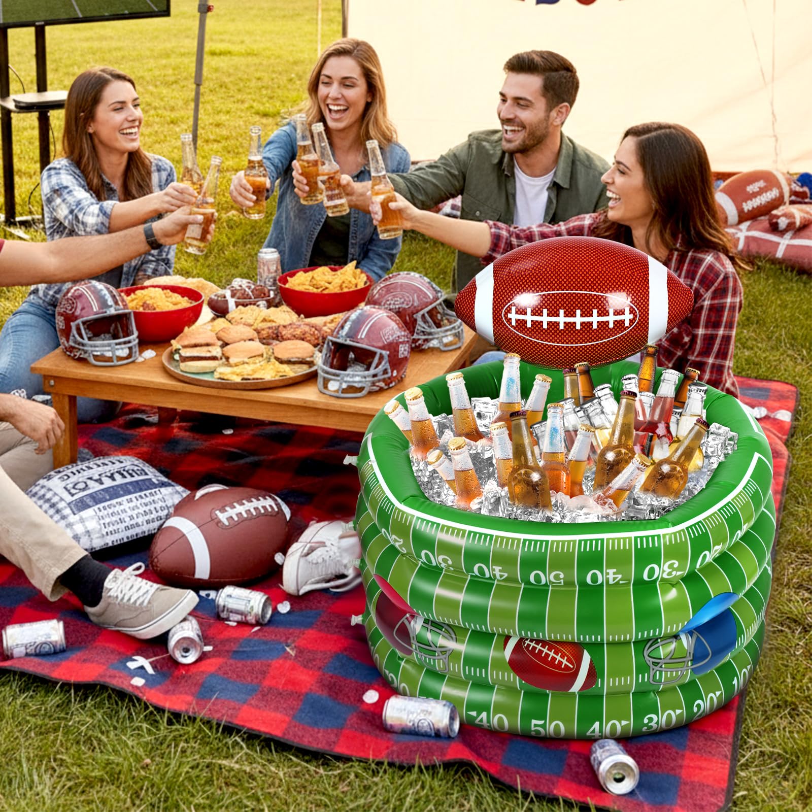 Bencailor cooler placed in a tailgate scene enhancing sports party atmosphere
