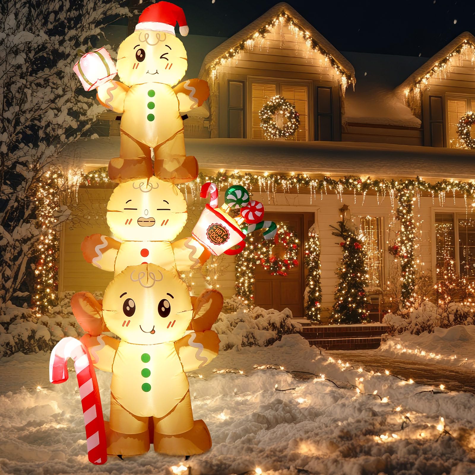 Bencailor holiday yard scene with inflatable and lights showing eye-catching seasonal impact