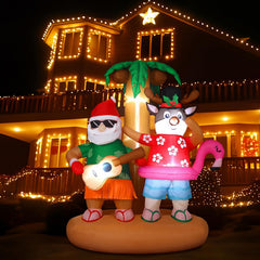 Bencailor reindeer with surfboard detail, emphasizes playful theme and festive accents