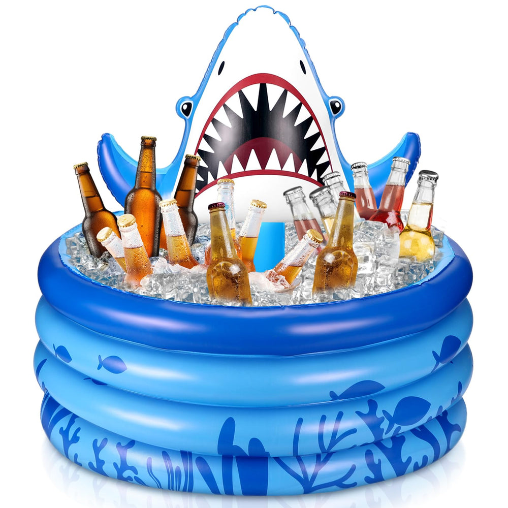 Bencailor shark cooler front view showing playful design and party appeal