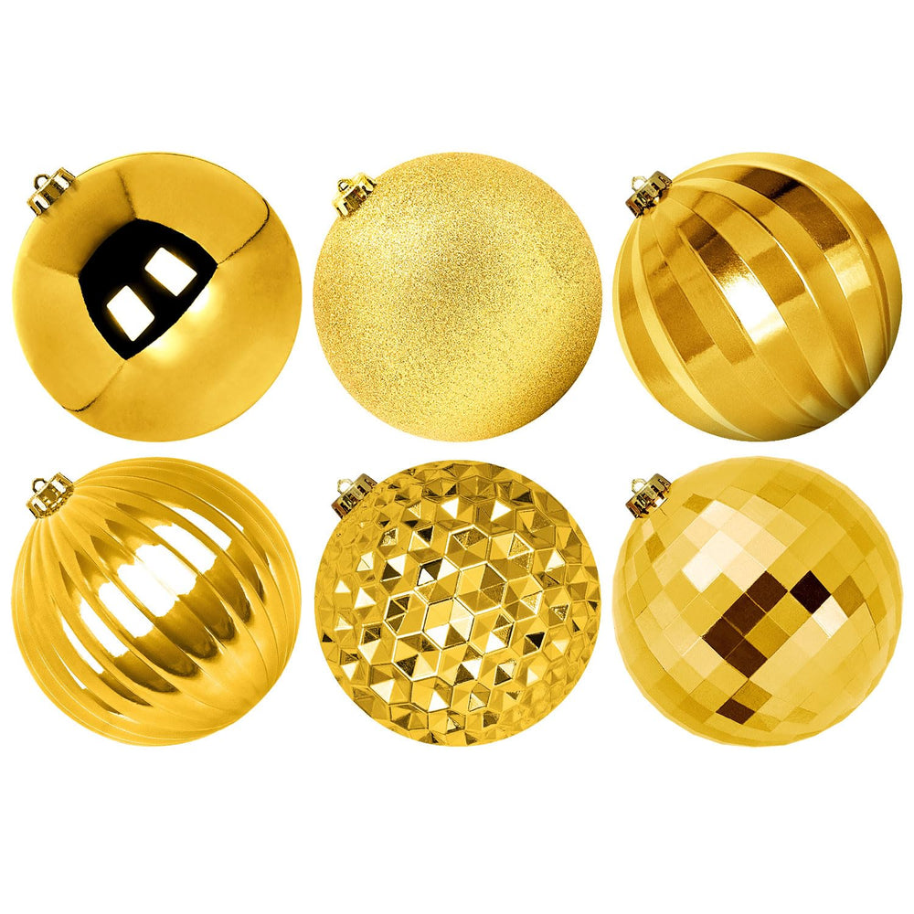 Benjia front view of six-pack gold ornaments showing finishes and size benefit