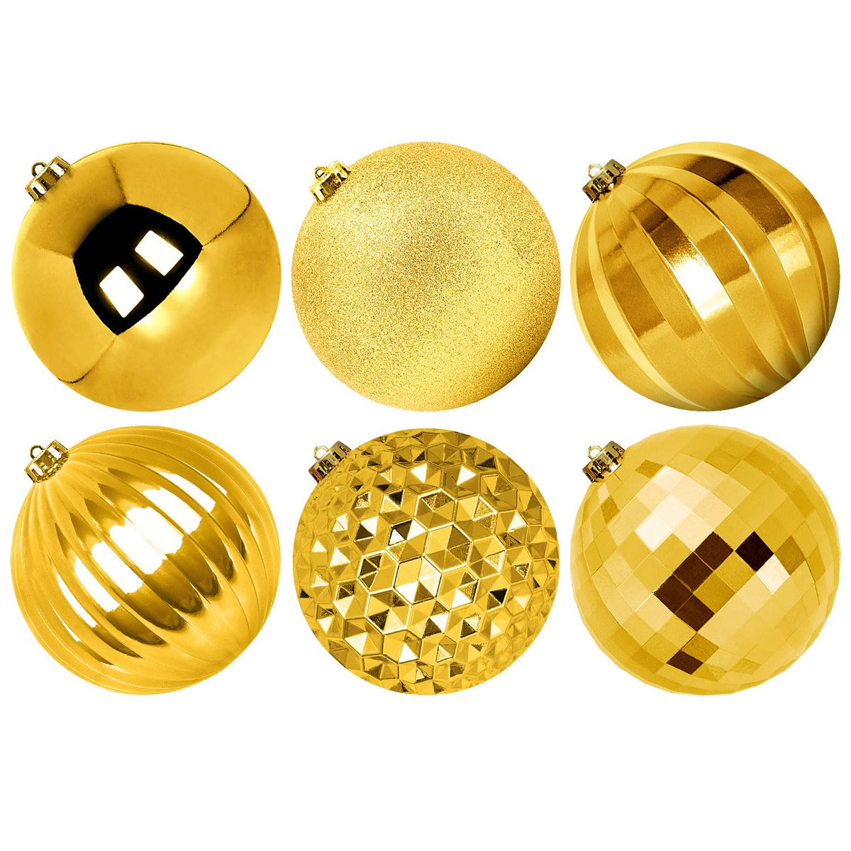 Benjia front view of six-pack gold ornaments showing finishes and size benefit