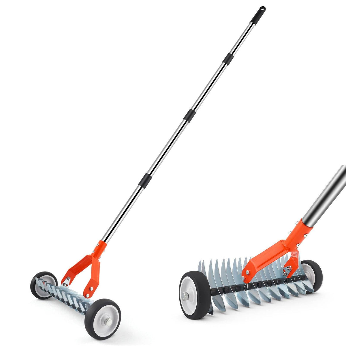 Beolisave front view with wheels showing easier straight raking benefit