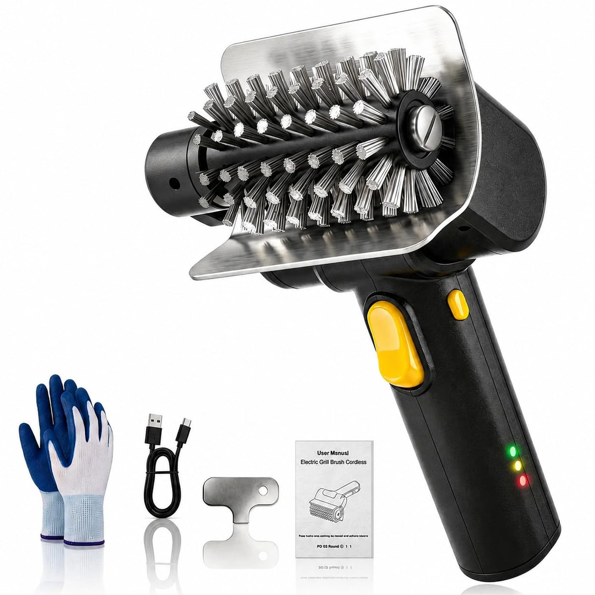 BEONGLUX front view of electric grill brush showing compact ergonomic design for easier cleaning