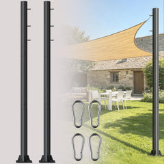 BeoYjVon front view of two packed shade sail poles showing kit contents and sturdiness