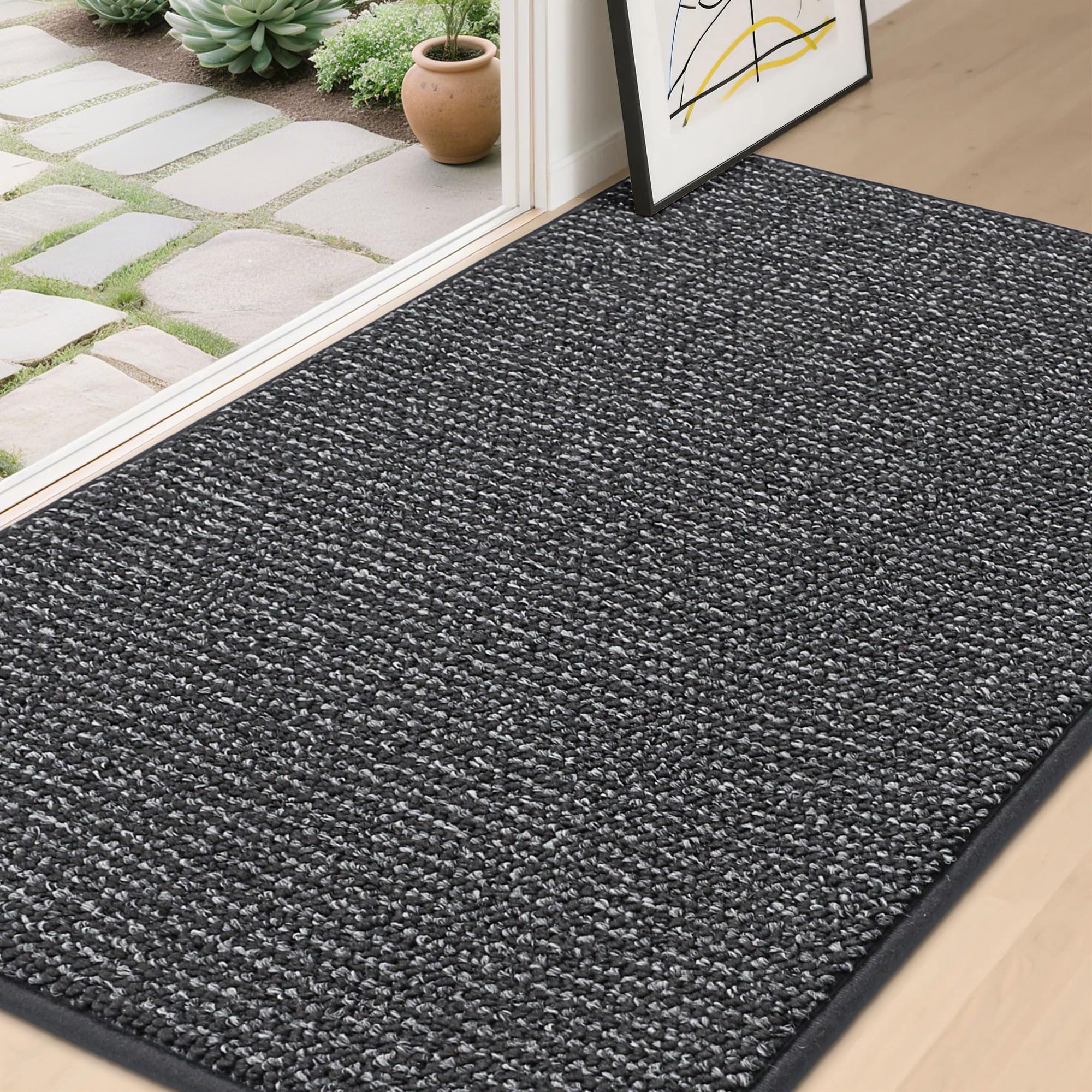 BEQHAUSE front view of charcoal mat showing full coverage and clean entry