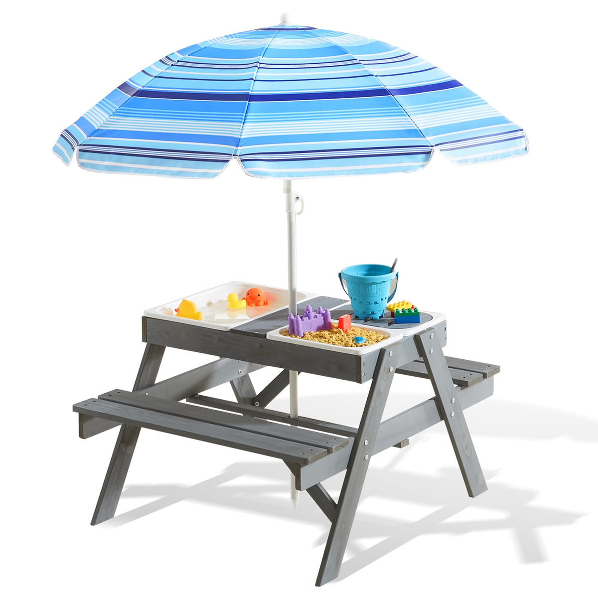 Beright front view of picnic table showing full setup and stability