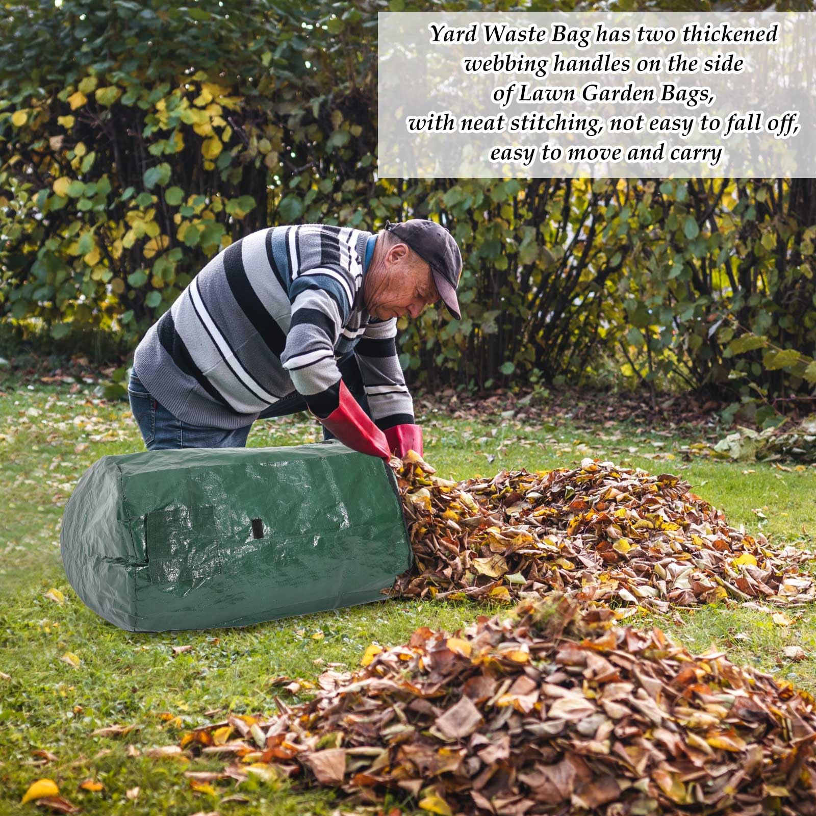 Berlune bag filled with leaves illustrating large 72-gallon capacity