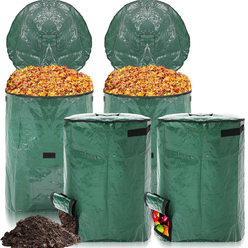 Berlune front view of four green yard waste bags showing capacity and tidy storage