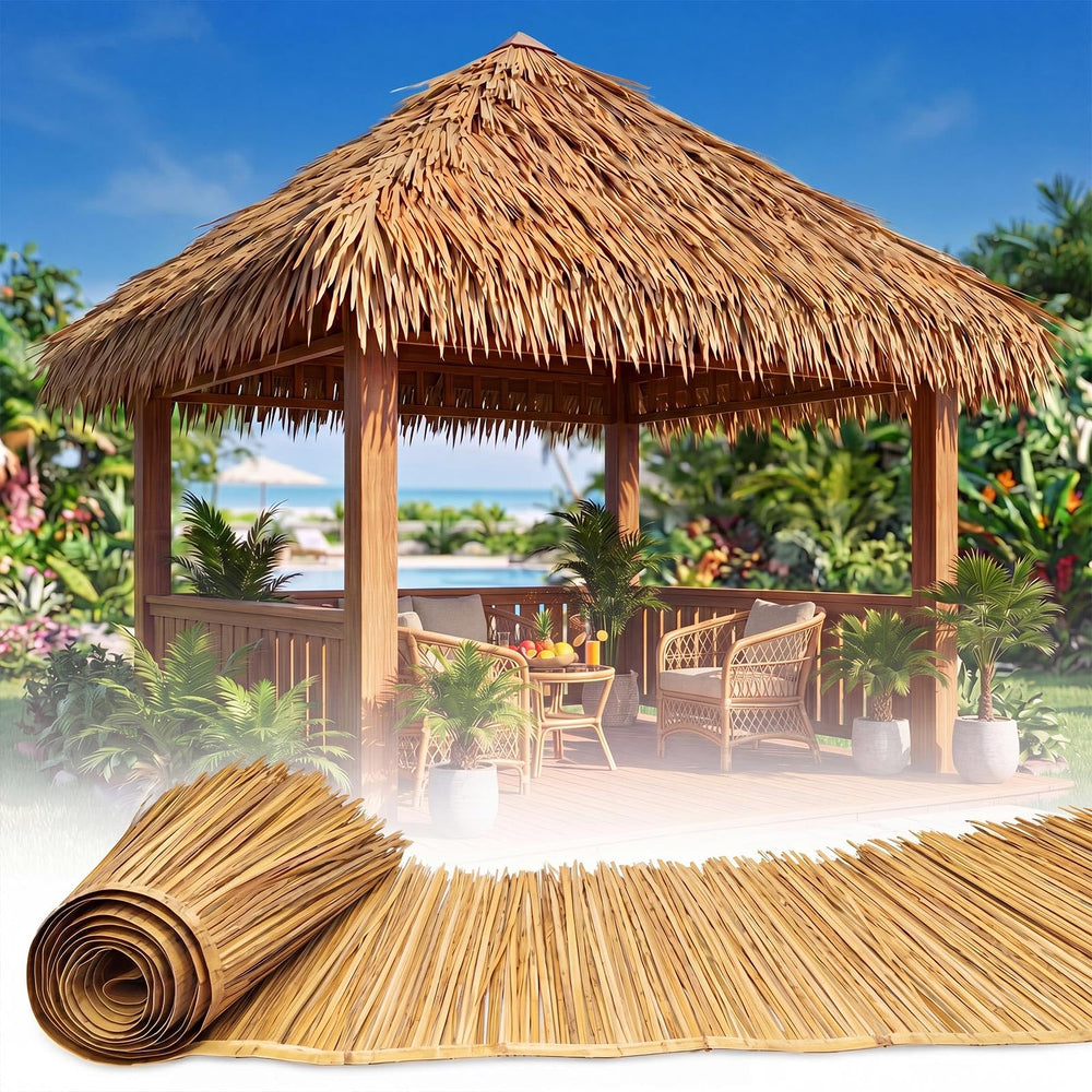 Berlune front view of thatch roll showing full-length coverage and easy installation benefit