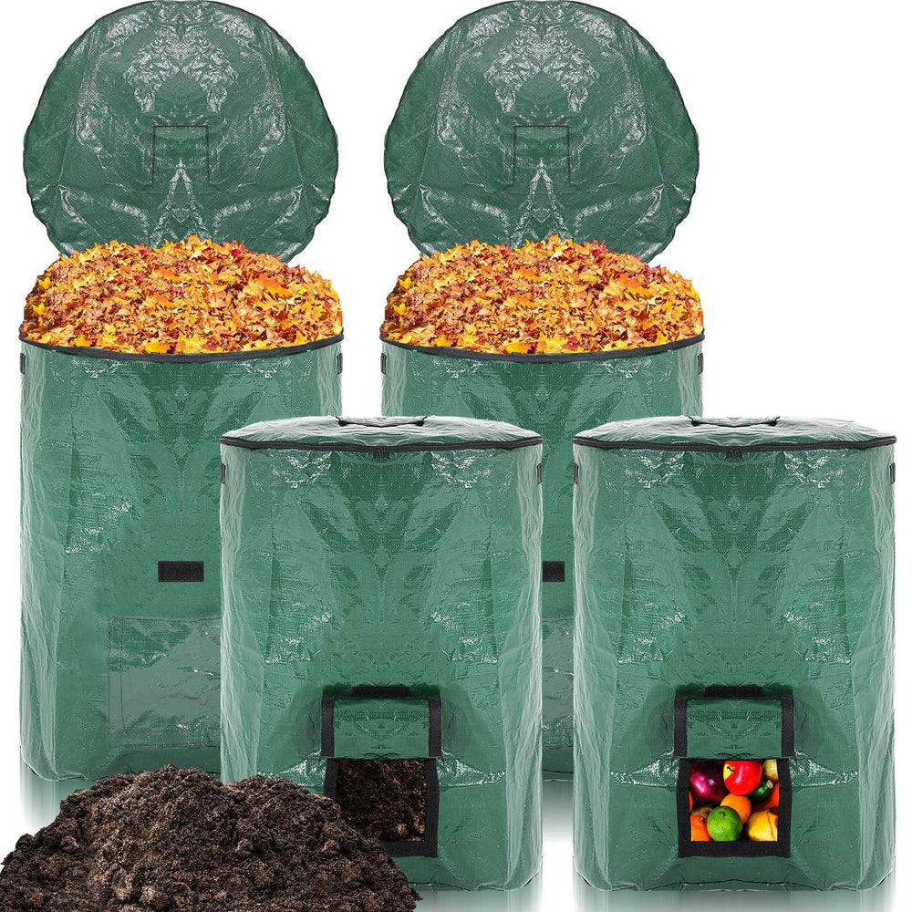 Berlune front view of four green 132-gallon yard waste bags showing capacity benefit