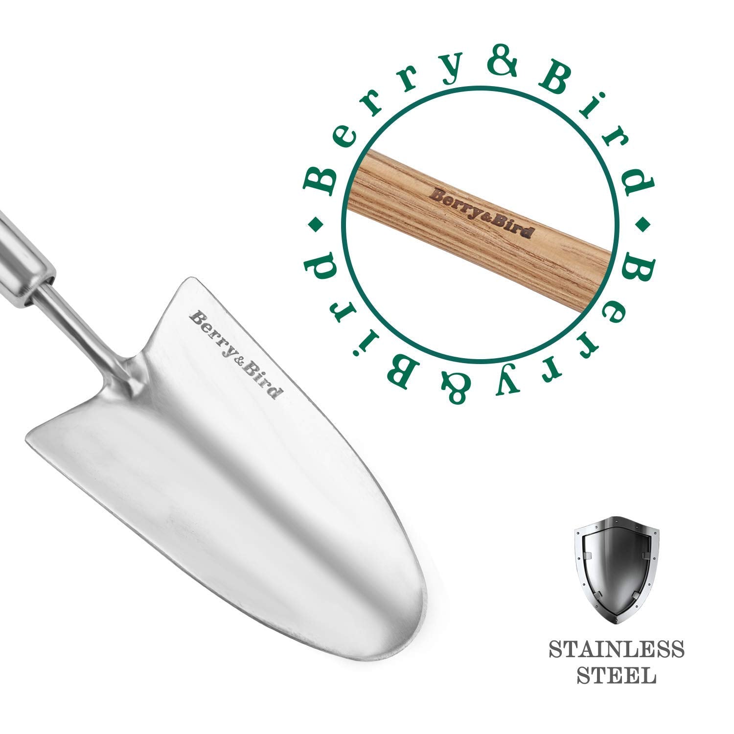 Berry&Bird ash wood handle detail showing ergonomic grip that reduces hand fatigue