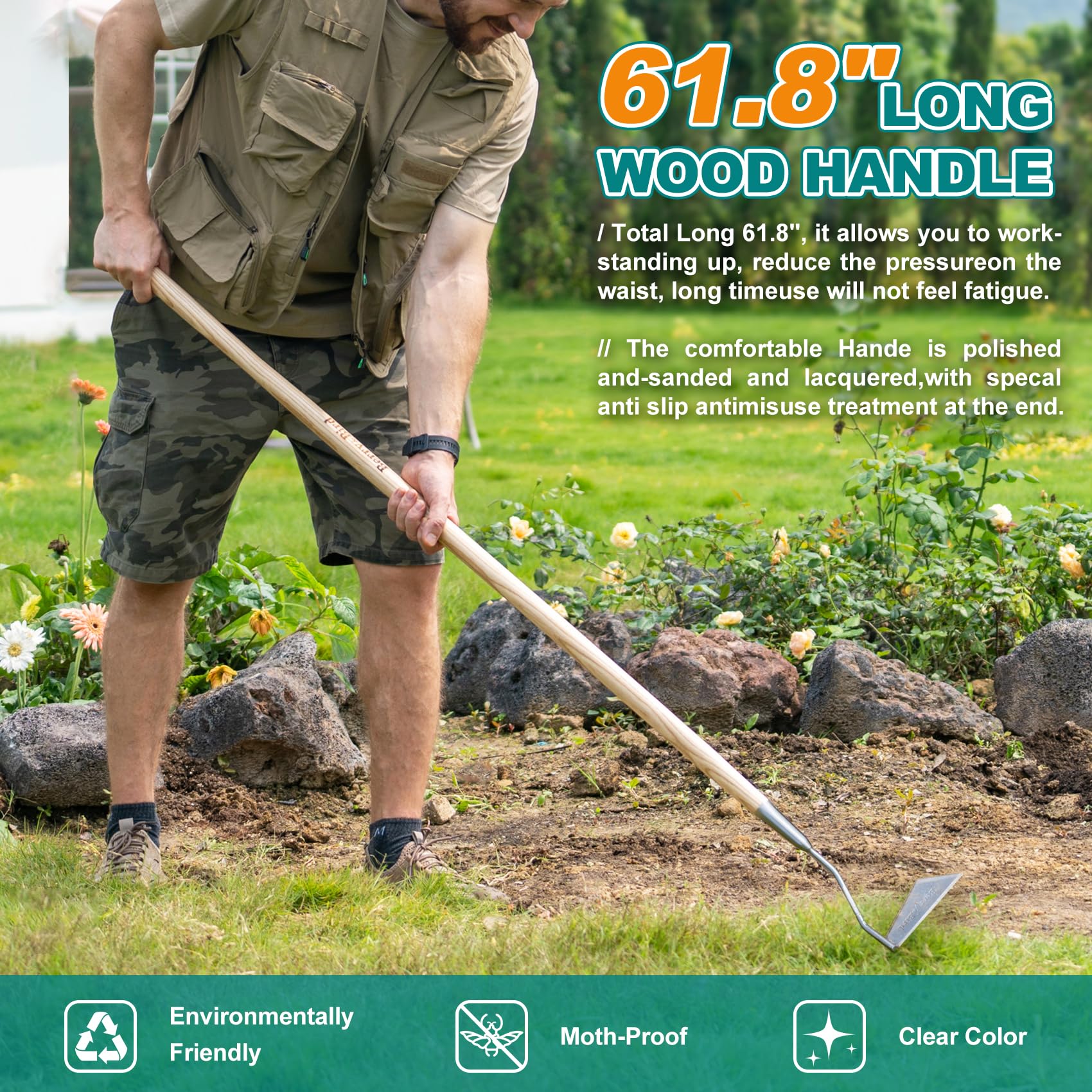 Berry&Bird Swoe in garden use slicing weeds near soil surface to protect plant roots