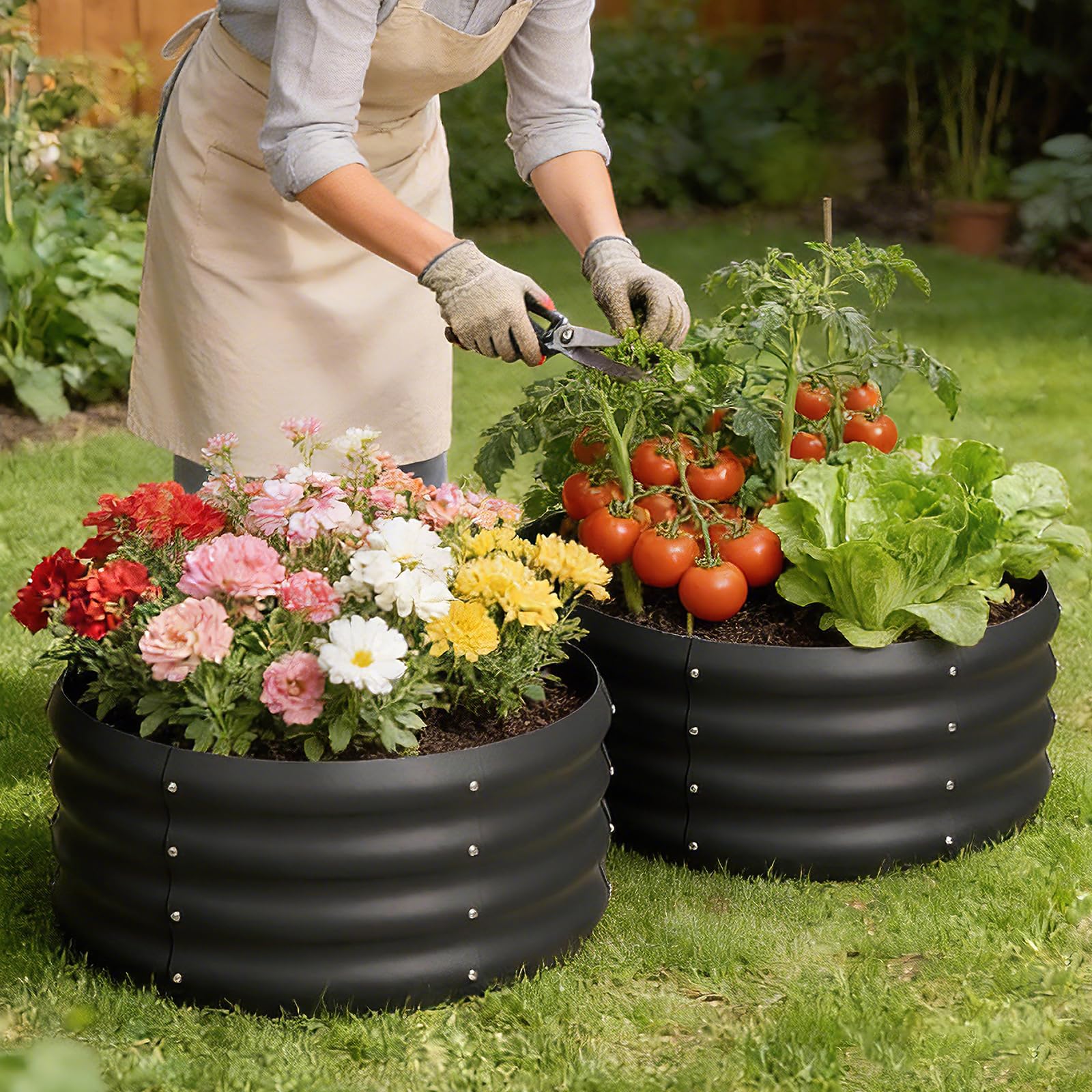 Besebay planter on patio with plants showing attractive, low-maintenance outdoor solution benefit