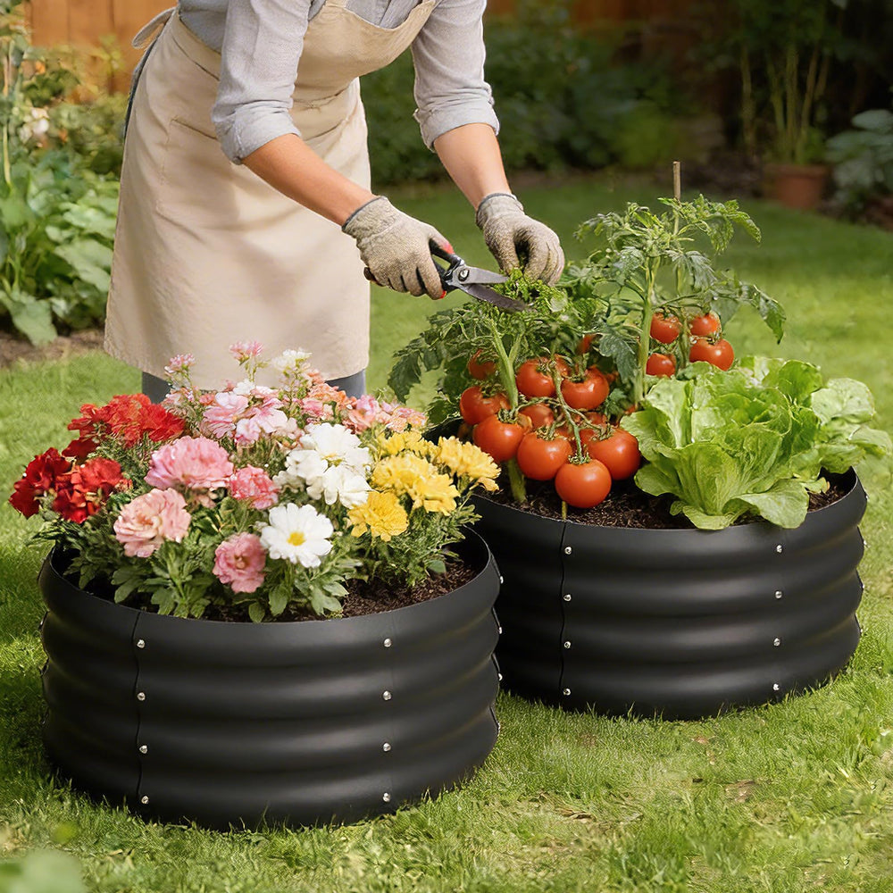 Besebay planter on patio with plants showing attractive, low-maintenance outdoor solution benefit