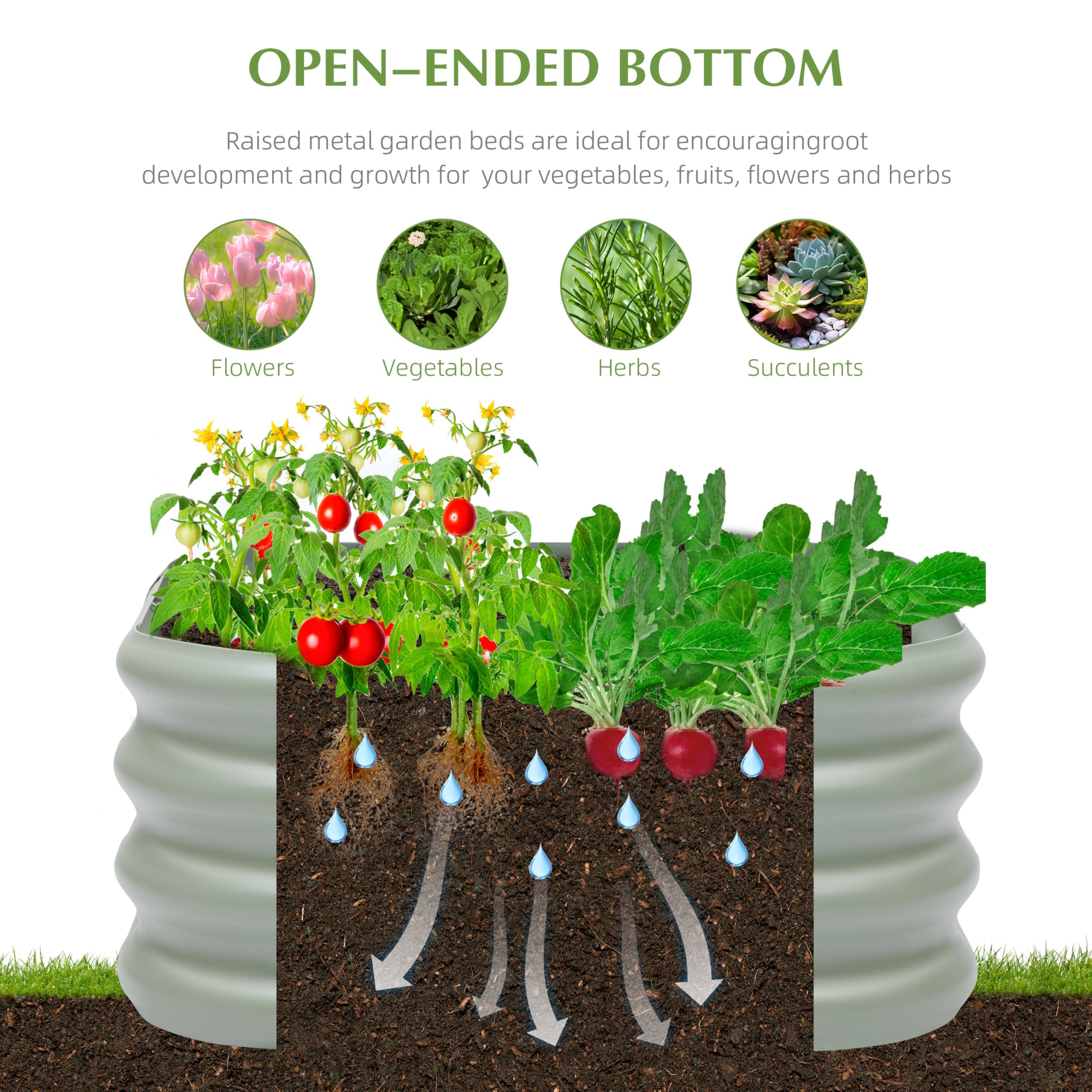 Besebay open-bottom side view highlighting drainage and ground composting benefit