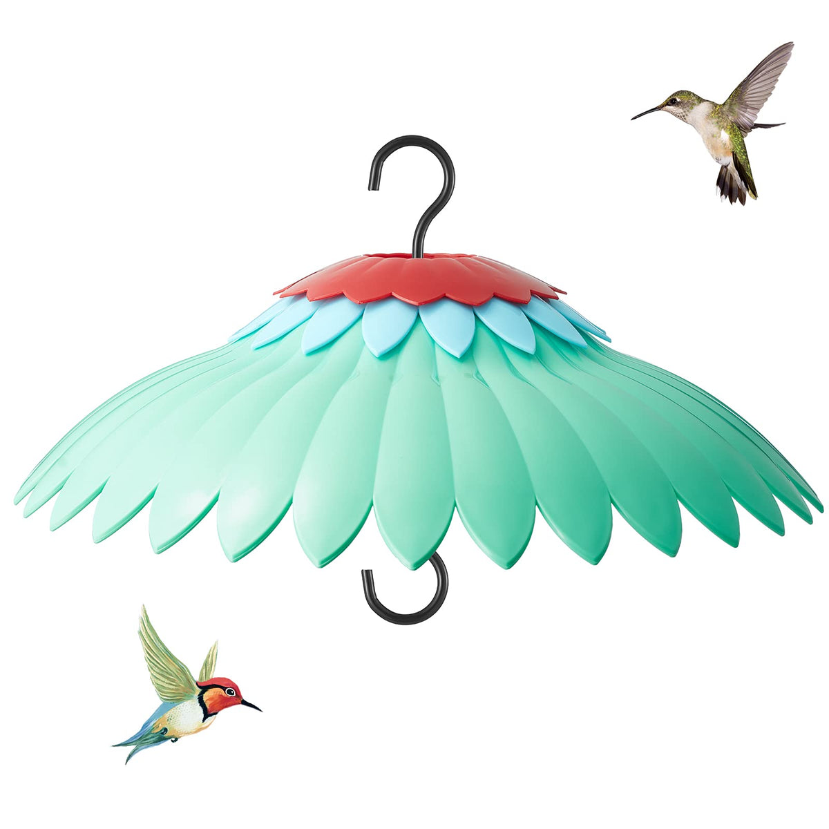Beserie green baffle front view showing dome protecting feeder and boosting attraction