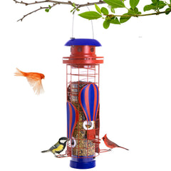 Beserie red hot air balloon feeder front view showing decorative silhouette and capacity