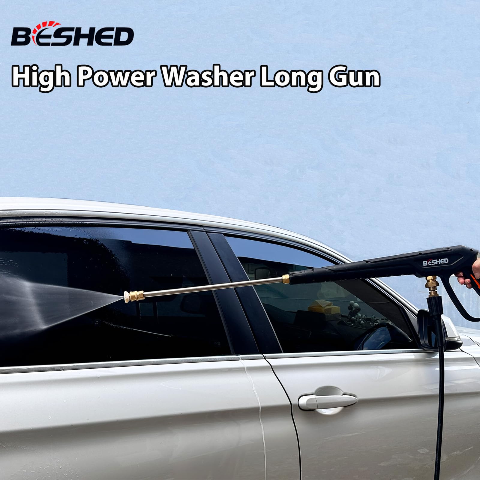 BESHED 37-inch wand next to measuring tape demonstrating extended reach